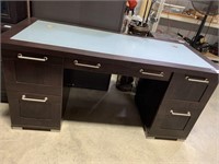 OFFICE DESK WITH GLASS INSERT, 3 DRAWER, 1 DOOR,