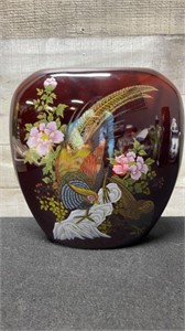 Vintage Japanese Pheasant & Floral Vase 9" X 9"