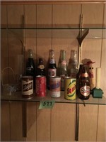 old pop bottles, beer cans