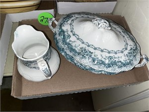 (2) English Porcelain Pitcher and Covered Dish