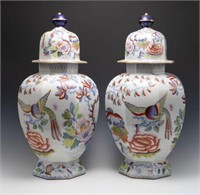 Pair of Mason's Ironstone Chinoiserie Lidded Urns.