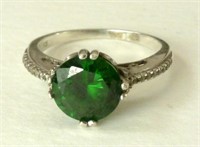 .925 Ring with Green Round Stone - 3.2 grams