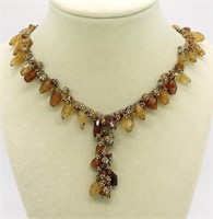 Topaz Bead Necklace in Silver Tone