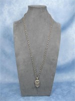 Sterling Silver Chain W/ Skull Pendant Hallmarked