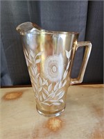 Vintage Peach Luster Floral Pitcher Jeanette Glass