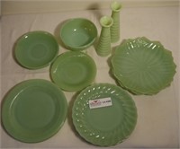 14 pieces of Depression era Jade glass