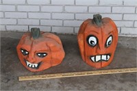 2 Wood Carved Pumpkins