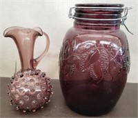 Purple Clamp Lid Container & Hobnail Pitcher