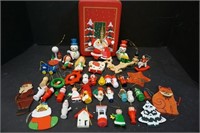 Wooden Holiday Ornaments in Tin