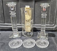 Crystal Candlesticks, Coasters & Glass Oil Lamp