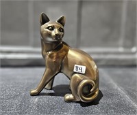 Small Heavy Solid Metal Seated Cat Statue 6"