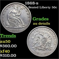 1868-s Seated Liberty 50c Grades AU Details