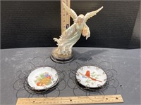 Angel Statue, 2 Decorative Plates