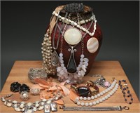 Costume Jewelry- Shell, Bead & Feather- 1.98 lbs