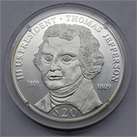 THOMAS JEFFERSON .999 SILVER $20 COIN