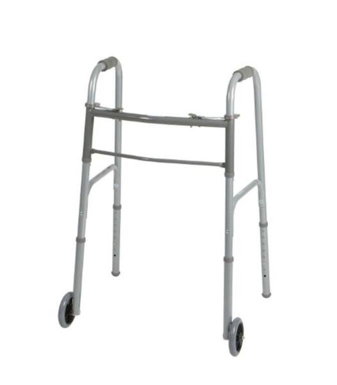 Medline Two-Button Folding Walker with Wheels,