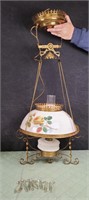 Vintage Hanging Glass Electric Lamp w Prisms