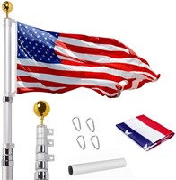 20FT Telescoping Flag Pole Kit,with 3x5 USA Flag,