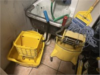 LOT - (2) MOP BUCKETS (1) RACK PLUS SUPPLIES,