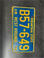 1975 WEST VIRGINIA LICENSE PLATE #B57649