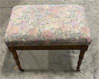 Floral Upholstered Stool w/ Wheels. Measures 22in