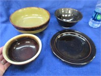 4 pcs - pottery bowls & plate