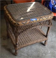 Wicker End Table w/ Glass Top