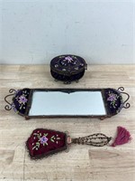 Vintage mirror tray, trinket box, and hand mirror
