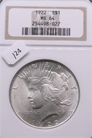 1922 NGC MS64 PEACE DOLLAR