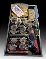 TRAY LOT OF ANTIQUE SPECTACLES: