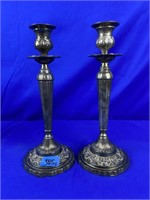 2pc ornate silver plate candlesticks