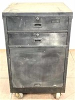 Industrial Metal Two Drawer Cabinet On Casters