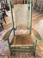 Green Wooden Rocker with Cane Seat