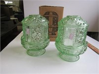 2 Green Glass Fairy Candle Lamps