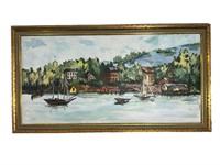 Boats & Townscape Original Oil Painting on Canvas