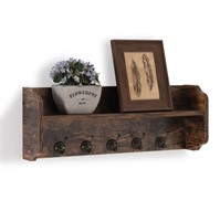 Danya B. Utility Wall Shelf with Hooks - Aged Wood