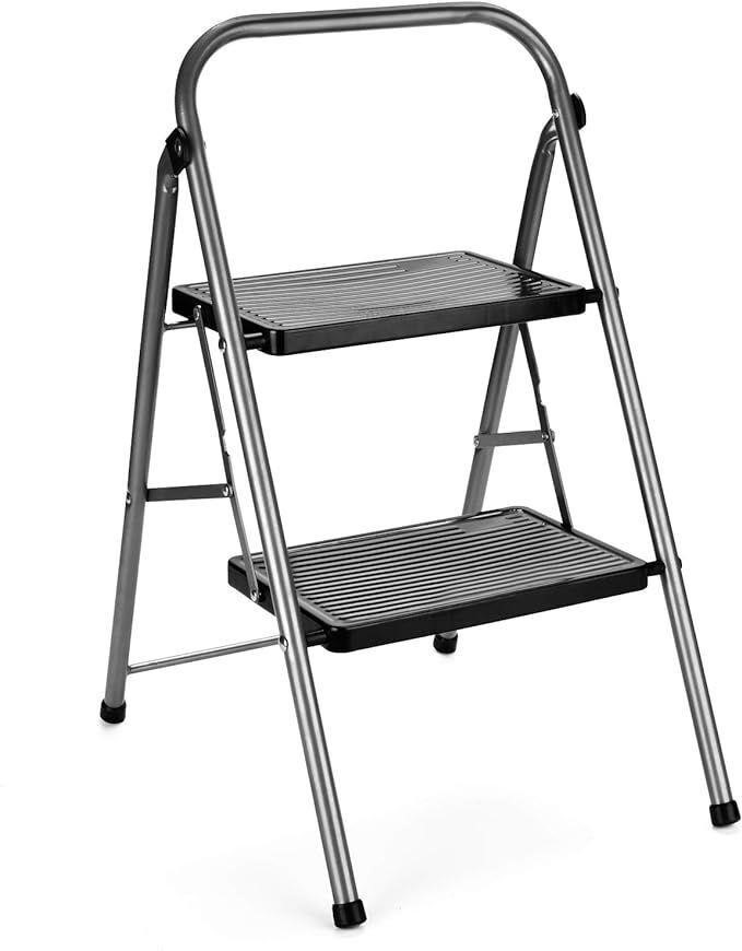 2 Step Stool Folding Step Ladder grey