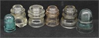 (6) Glass Insulators Pink, Green & Clear