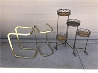 2 brass/glass sofa arm tables, 4 tier folding