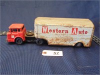 Linemar tin toy truck and trailer Western Auto