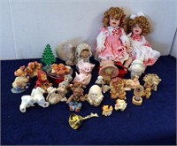 (2) DOLLS & FLAT OF FIGURINES