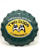 Two Dogs Lemon Brew Metal Bottle Cap Shaped Sign