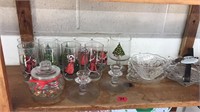 CHRISTMAS GLASSES, SERVING PIECES ETC