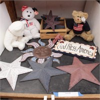 Patriotic Decor: Stars, Sign, 3-TY Bears