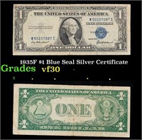 1935F $1 Blue Seal Silver Certificate Grades vf++