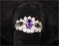 AMETHYST&MYSTIC TOPAZ HALO RING IN STERLING SILVER