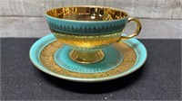 Bavaria Gold/ Teal Cup & Saucer Made In Germany