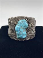 Large Sterling and Turquoise SW Cuff