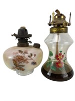 Antique Hand Painted Oil Lamps No Chimneys