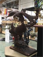 TIFFANY STYLE LAMP WITH 2 FIGHTING EAGLES - "THE V